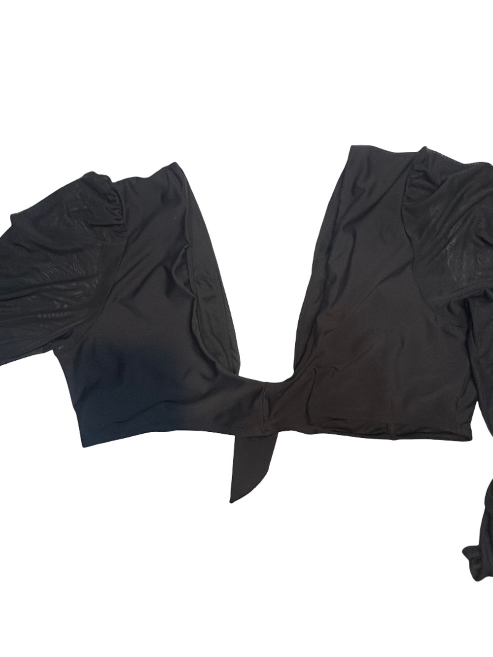 Forever 21 long-sleeve tie-front crop top featuring sheer bishop sleeves - Picture 4 of 10